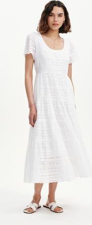 Finery Jemma Cotton Broderie Tiered Midi Dress in White at Nordstrom, Size 18