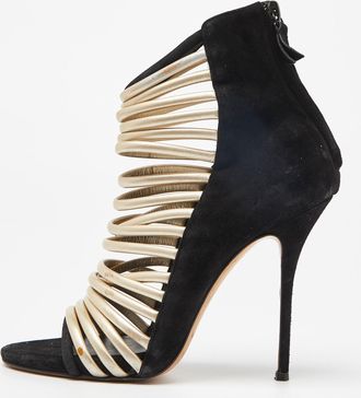 Casadei Black Suede And Leather Strappy Zip Sandals