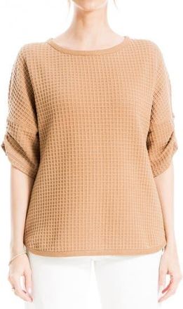 Max Studio Ruched Elbow Sleeve Waffle Knit Top in Camel at Nordstrom Rack, Size X-Small