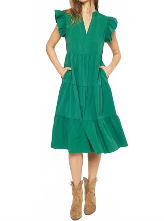 Entro Ruffled Pocket Tiered Midi Dress In Green