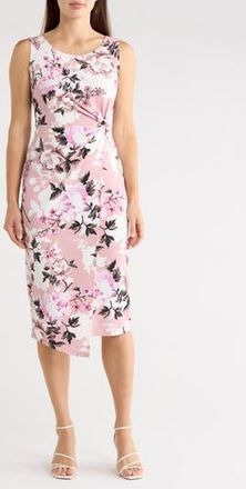 Connected Floral Twist Waist Crepe Dress in Dusty Mauve at Nordstrom Rack, Size 10