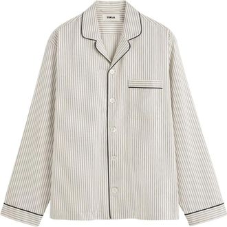 Tekla Sateen Long-sleeved Shirt - Dames - Pyjama - Beige - S - Katoen - Nachtkleding