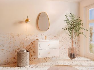 Vente-Unique Mobile sospeso da bagno con lavabo da incasso - Bianco - 80 cm - SATOBAL