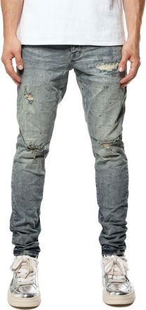 Purple Paint Splashed Ripped Knee Skinny Jeans in Light Indigo at Nordstrom, Size 28