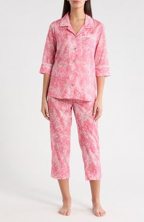 Papinelle Sleepwear Cheri Blossom Cotton Sateen Crop Pajamas in Pink Lemonade at Nordstrom, Size Xx-Large