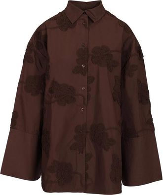 Rotate Flower Oversized Shirt - Dames - Overhemden - Bruin - XS - Katoen - Overhemden