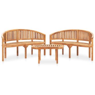 Berkfield Home 3 Piece Banana Garden Lounge Set Solid Teak Wood in Brown