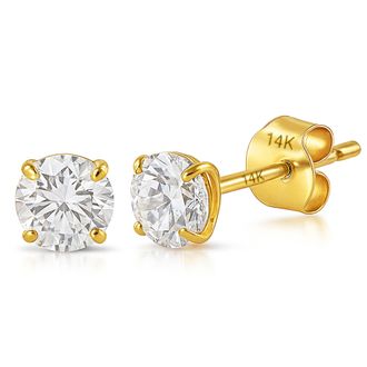 MAX + STONE 14k Yellow or White Gold Solitaire Round Cubic Zirconia Stud Earrings 3.5mmto8mm
