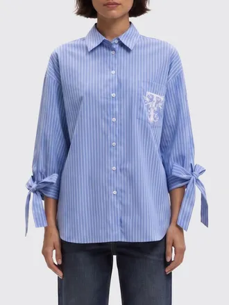 Twinset Striped Cotton Relaxed-Fit Shirt with Contrast Embroidered Logo