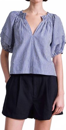 Apiece Apart Caminitas Puff Sleeve Top In Skinny Stripes Indigo/cream