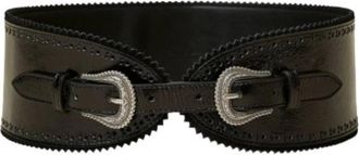 Twinset Zwarte hoge taille Texaanse gesp Riem - Dames - Riemen - Zwart - S - Leer - Accessoires