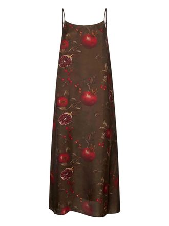 Uma Wang Anaya pomegranate-print slip midi dress - Brown