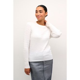 Kaffe KAsilla Cable Knit Regular Fit Pullover in Chalk at Nordstrom, Size X-Large