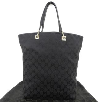 Gucci Black Canvas Leather Handbag Tote Bag (Pre-Owned)