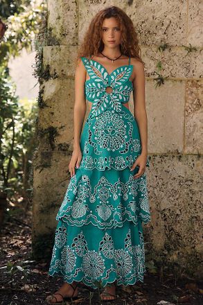 Farm Rio x Anthropologie Sculptural Linen Midi Dress