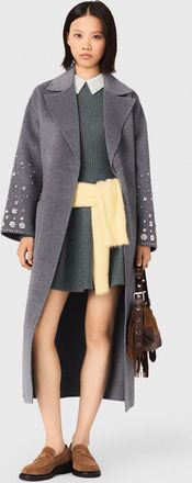 Maje Long Double-faced Rhinestone Coat - Grey - Maje