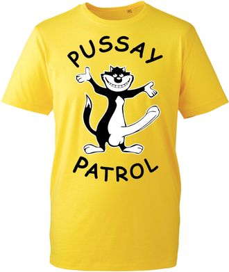 Generic Personalise Your Name Funny Pussay Patrol Naughty Front and Back Print T-Shirt - Funny Stag-Do Party Tops - Adults Unisex Party Tees (Yellow, L Years)