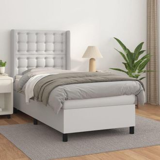 vidaXL Cama Box Spring Con Colch&oacute;n Cuero Sint&eacute;tico Blanco 100x200 Cm Vidaxl