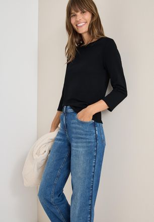 Cecil 3/4-Arm-Shirt CECIL, Damen, Gr. XXL (46), schwarz, Jersey, Obermaterial: 100% Baumwolle, unifarben, regular fit h&uuml;ftbedeckend, U-Boot-Ausschnitt, Shir