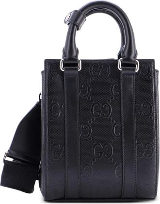 Gucci Vertical Tote GG Embossed Perforated Leather Mini shoulder bag - Zwart