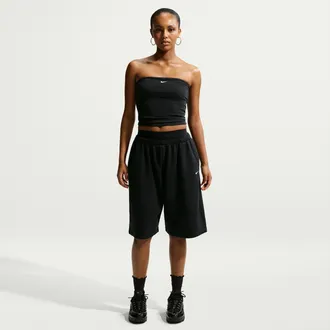 Nike Womens Nike Sportswear Oversized Mid-Rise French Terry Bermuda Shorts in Black | IR1646-010