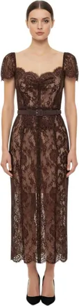 Self Portrait Brown Lace Sweet Heart Neck Midi Dress