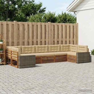 vidaXL Set Di Divani Da Esterno 7 Pz Naturale E Beige Vidaxl