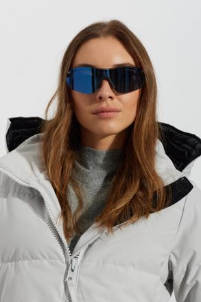 Emporio Armani Shield Sunglasses With Slim Frame And Mirrored Navy Lenses, Unisex, Navy Blue