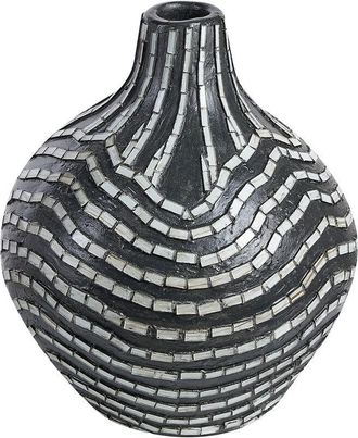 Beliani Jarr&oacute;n De Terracota Negro Blanco 35 Cm Hecho A Mano Patr&oacute;n A Rayas Kualu