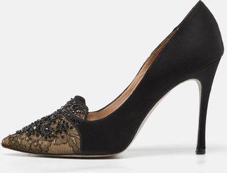 Rene Caovilla Ren&eacute; Caovilla Black Satin And Lace Crystal Embellished Pumps