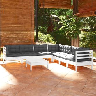 vidaXL Muebles De Jard&iacute;n 8 Pzas Con Cojines Blanco Madera Maciza Pino Vidaxl
