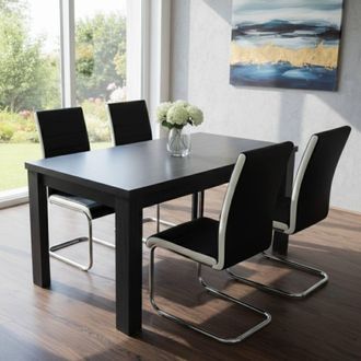 Kosy Koala Arrow Charcoal Dining Table Set With 4 Faux Leather Dining Chairs in Dark Grey