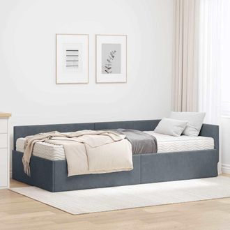 vidaXL Estructura De Cama Esquina Con Colch&oacute;n 2 Uds. Gris Oscuro Vidaxl