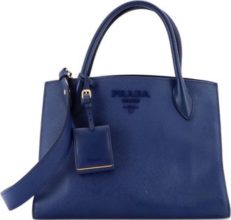 Prada Monochrome Saffiano with City Calf Medium tote bag - Blauw