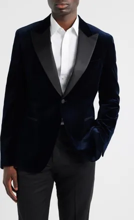 BOSS Hutson Cotton Velvet Dinner Jacket in Dark Blue at Nordstrom, Size 38 Regular