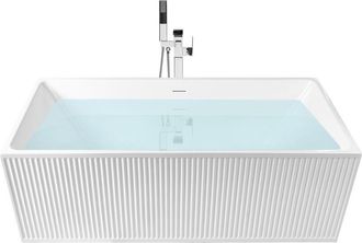 Beliani Ba&ntilde;era Independiente Rectangular Moderna 170 X 80 Cm Acabado Acr&iacute;lico Acanalado Ba&ntilde;o Mate Blanco Serena