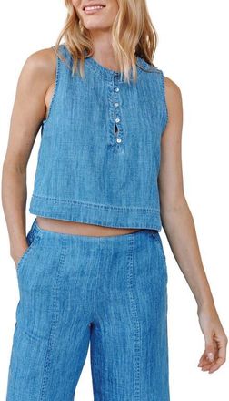 Bella Dahl Sleeveless Half Placket Crop Denim Pullover in Island Blue at Nordstrom, Size X-Small