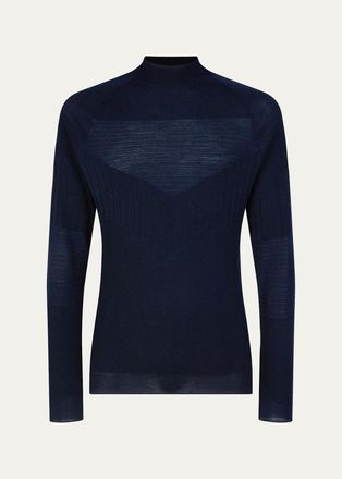 Sease Mens Wool Multi-Stitch Mock Neck Sweater