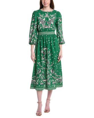 Max Studio Puff Sleeve Linen-Blend Maxi Dress