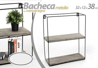 Trade Shop Trade Shop - Vitrina De Pared Cuadrada Metal 2 Estantes Madera 32x12x38cm 751967