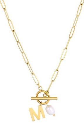 Adornia 18K Gold Plated Pearl & Initial Toggle Pendant Necklace in White/Gold-M at Nordstrom Rack