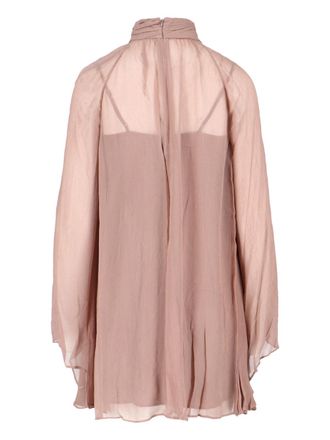 Staud Crinkled Polyester with Ruched Collar Dress - Beige