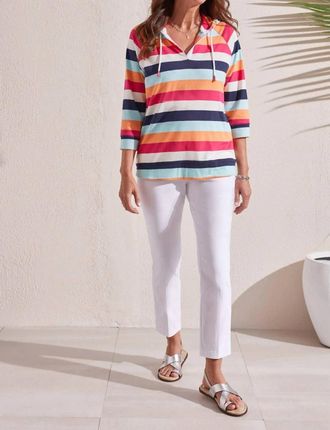 Tribal Stripe Raglan Hoodie In Raspberry