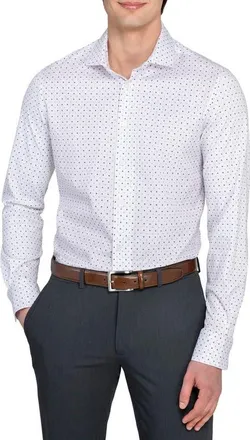 W.R.K Slim Fit Metro Diamond Print Reworked Dress Shirt in White/Grey at Nordstrom, Size 15.5 - R