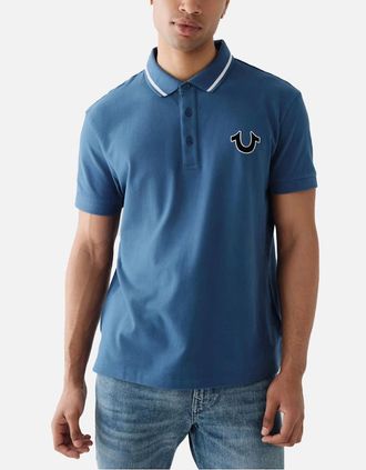 True Religion Mens True Religion Mens Polo Shirt Regular Fit Signature Horseshoe Pique Polo Shirts - Navy - Size: 40
