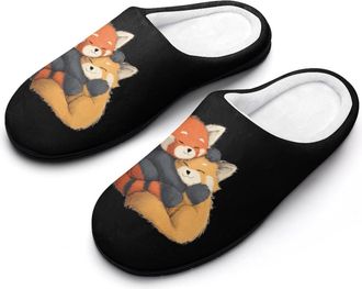 Generic Red Panda And Fox Cute Hug Funny Mens Cotton Slippers Shoes Novelty Soft Non-Slip Sole Home Shoe