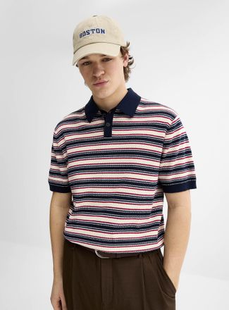 Djab Mens Horizontal stripe knit Polo Shirt