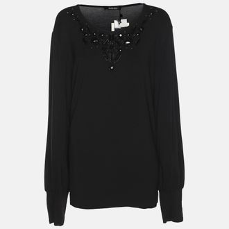 Elena Miro Black Jersey Embellished Long Sleeve Sweater