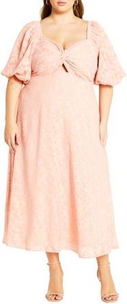 City Chic Inez Floral Cutout Puff Sleeve Dress in Dusty Pink at Nordstrom Rack, Size Xxs/12W