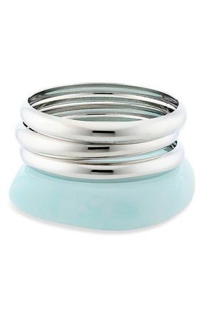 BP. Set of 3 Metal & Resin Bangle Bracelets in Blue- Silver at Nordstrom